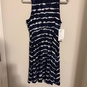 Athleta Santorini Thera Print Dress Navy White size medium NWT sundress so cut